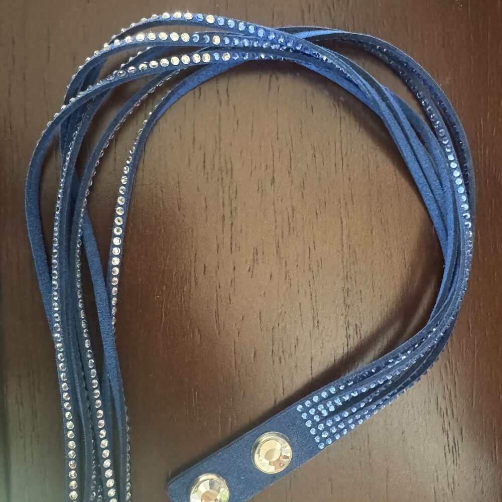 Swarovsky Navy Blue Leather/Crystal Wrap Bracelet or Choker